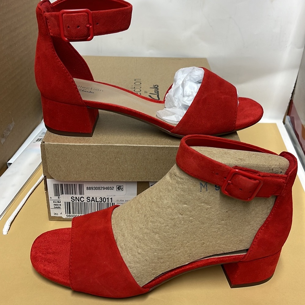 BNIB Clark’s of England Elisa Dedra Red Suede Sandal size 7.